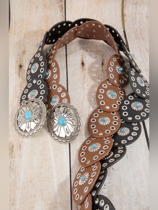 Accessories - Western Turquoise Concho Disc Leather Belt